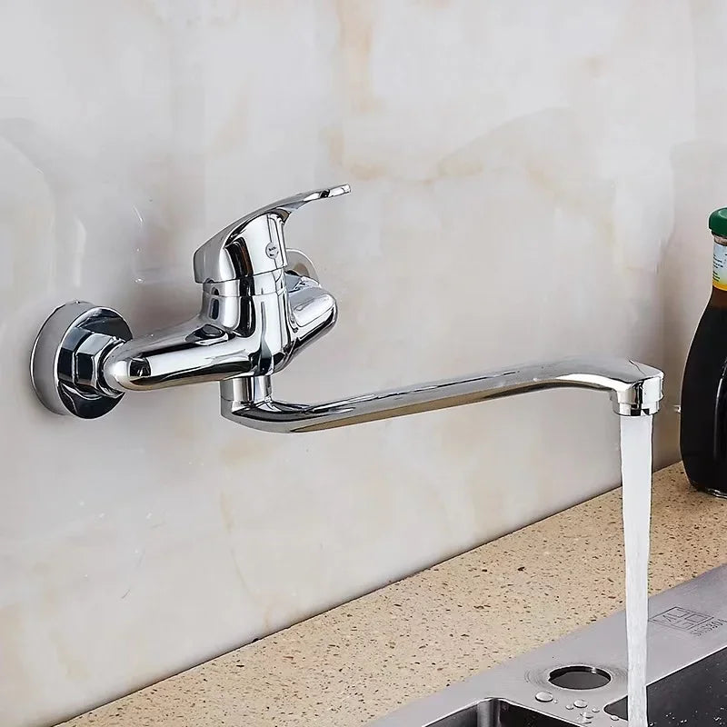 Chrome Taps for Kitchen Sink Basin Faucets Kitchen Tap Dual Hole Wall Mounted Hot Cold Tap Kitchen Mixer Bathroom Faucet