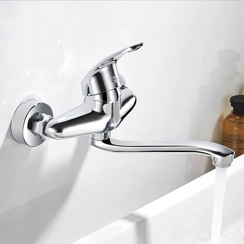 Chrome Taps for Kitchen Sink Basin Faucets Kitchen Tap Dual Hole Wall Mounted Hot Cold Tap Kitchen Mixer Bathroom Faucet