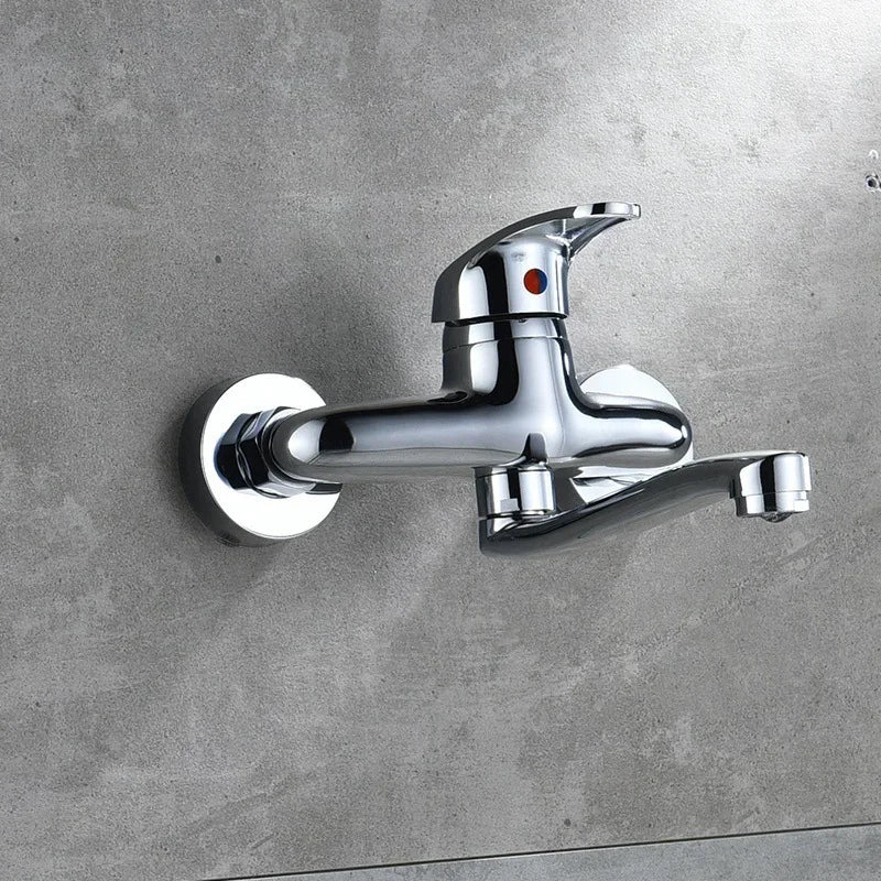 Chrome Taps for Kitchen Sink Basin Faucets Kitchen Tap Dual Hole Wall Mounted Hot Cold Tap Kitchen Mixer Bathroom Faucet