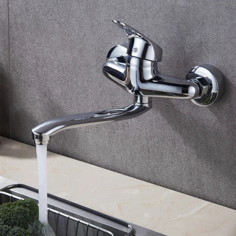 Chrome Taps for Kitchen Sink Basin Faucets Kitchen Tap Dual Hole Wall Mounted Hot Cold Tap Kitchen Mixer Bathroom Faucet