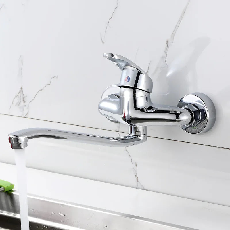 Chrome Taps for Kitchen Sink Basin Faucets Kitchen Tap Dual Hole Wall Mounted Hot Cold Tap Kitchen Mixer Bathroom Faucet